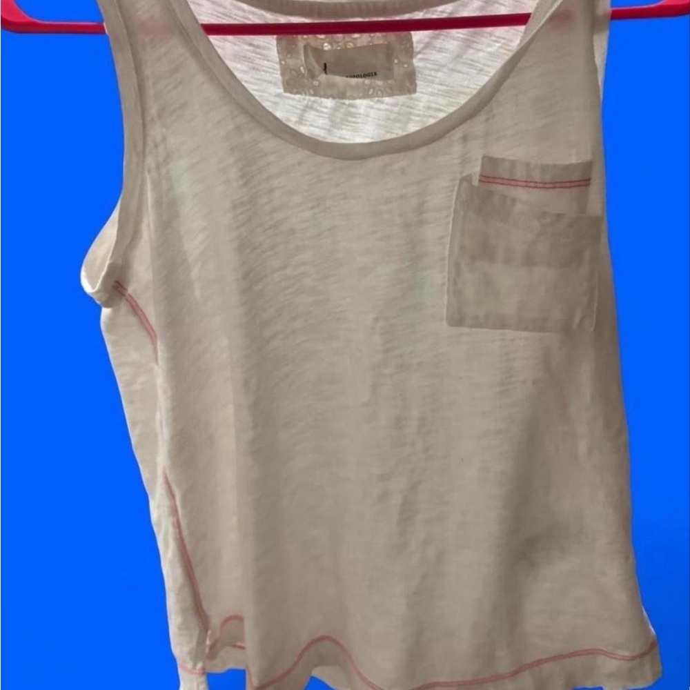Anthropologie Cream Tank Top with Pink Accents